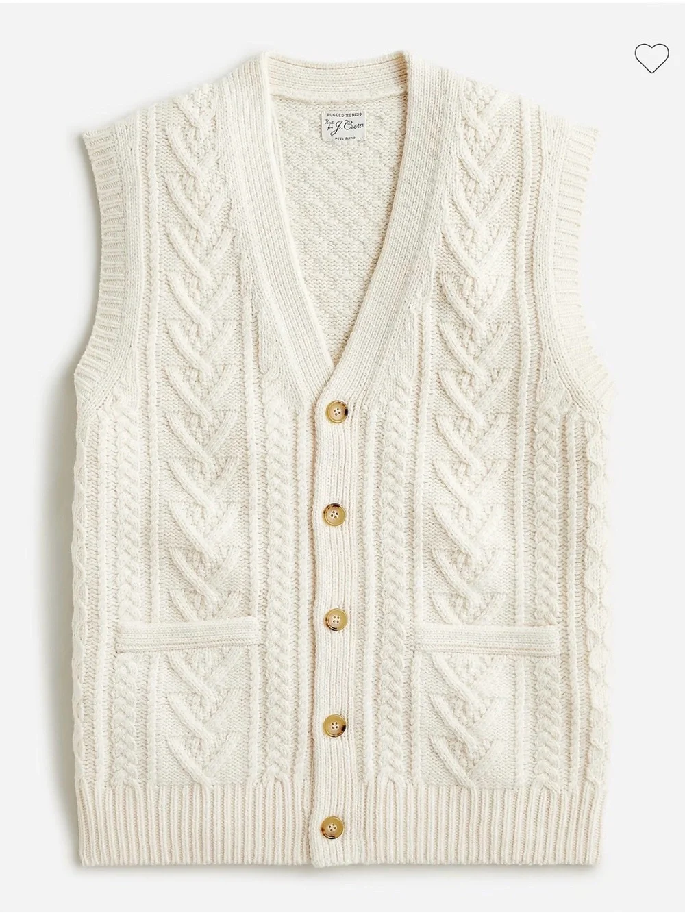 J. Crew Rugged Merino Wool Blend Cable Knit Fisherman Classic Sweater Vest Sz M